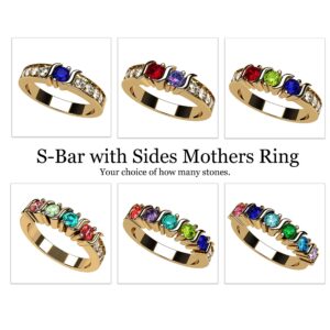 Central Diamond Center S-Bar W/Sides Mother's Ring 1 to 6 Simulated Birthstones - 14k Yellow Gold - Size 7