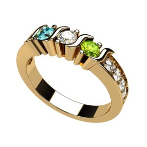 Central Diamond Center S-Bar W/Sides Mother's Ring 1 to 6 Simulated Birthstones - 14k Yellow Gold - Size 7