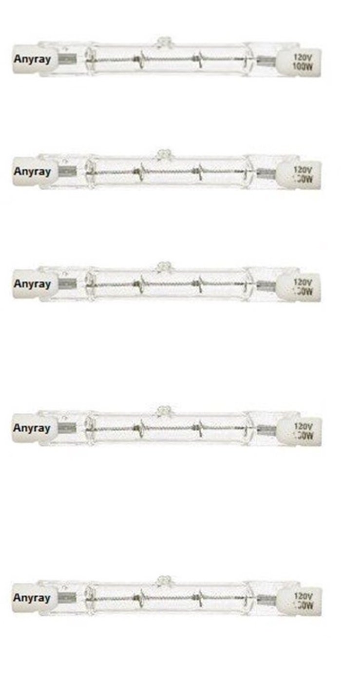 Anyray A1826Y (5)-Pack 100W Halogen Light Bulb 110V 120v 130V T3 J Type R7S 100 Watt Double Ended 78mm or 3-1/8 inch Long