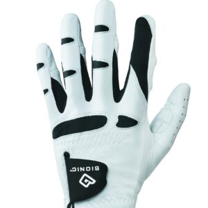 Bionic Gloves –Men’s StableGrip Golf Glove W/Patented Natural Fit Technology Made from Long Lasting, Durable Genuine Cabretta Leather, White, Large