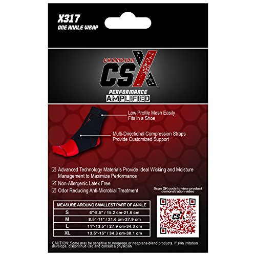 CSX Ankle Wrap, Adjustable Compression Support Strap, Sport Performance, Medium