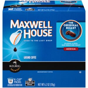 Maxwell House, Original Roast, Medium Roast, K-Cup Single Serve Coffee, 18 Count, 6.2oz Box (Pack of 2)