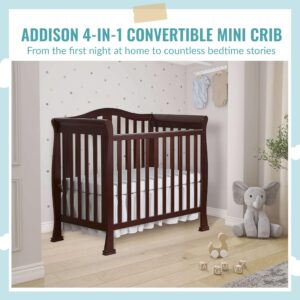 Dream On Me Addison 4-in-1 Convertible Mini Crib in Espresso, Greenguard Gold Certified, Non-Toxic Finishes, Built of New Zealand Pinewood, Comes with 1” Mattress Pad