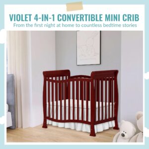 Dream On Me Violet 4-In-1 Convertible Mini Crib In Cherry, Greenguard Gold Certified, JPMA Certified, 3 Position Mattress Height Settings, Non-Toxic Finish