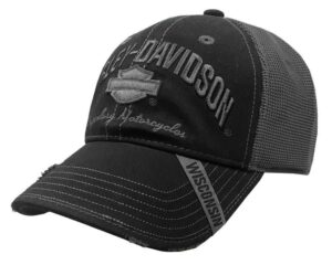 harley-davidson men's baseball cap, h-d bar & shield mesh hat w/distrssed bill black