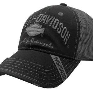 Harley-Davidson Men's Baseball Cap, H-D Bar & Shield Mesh Hat w/Distrssed Bill Black