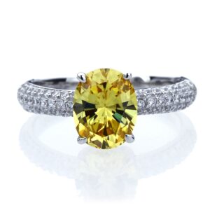 doubleaccent platinum plated sterling silver ring 2.5 ct canary yellow oval cz stone modern cocktail ring (size 5 to 9), 7