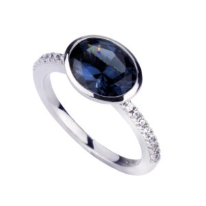 DoubleAccent Platinum Plated Sterling Silver Ring 2 CT Oval Grey CZ Stone Bezel Wedding Engagement Ring (Size 5 to 9), 6