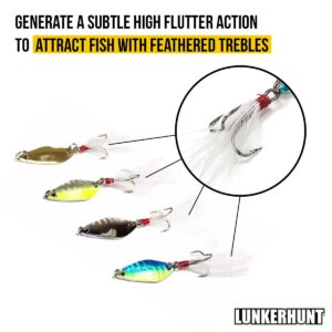 Lunkerhunt Micro Spoon Fishing Lures (4-Pack) | Spoon Fishing Bait Saltwater for Bass Fishing and Trout | Fishing Spoons Lures with Trebles Hooks (Feeding)