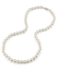 the pearl source white akoya japanese pearl necklace for women - 14k gold pearl strand necklace | 18in long pearl necklace with genuine cultured pearls, 6.5-7.0mm