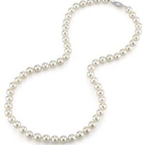 The Pearl Source White Akoya Japanese Pearl Necklace for Women - 14k Gold Pearl Strand Necklace | 18in Long Pearl Necklace with Genuine Cultured Pearls, 6.5-7.0mm