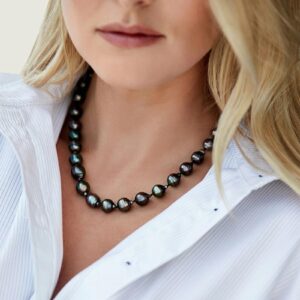 The Pearl Source 9.0-11.0mm Tahitian Pearl Baroque Necklace for Women - 14k Gold Pearl Strand Necklace | 18in Length Pearl Necklace with Genuine Cultured Pearls