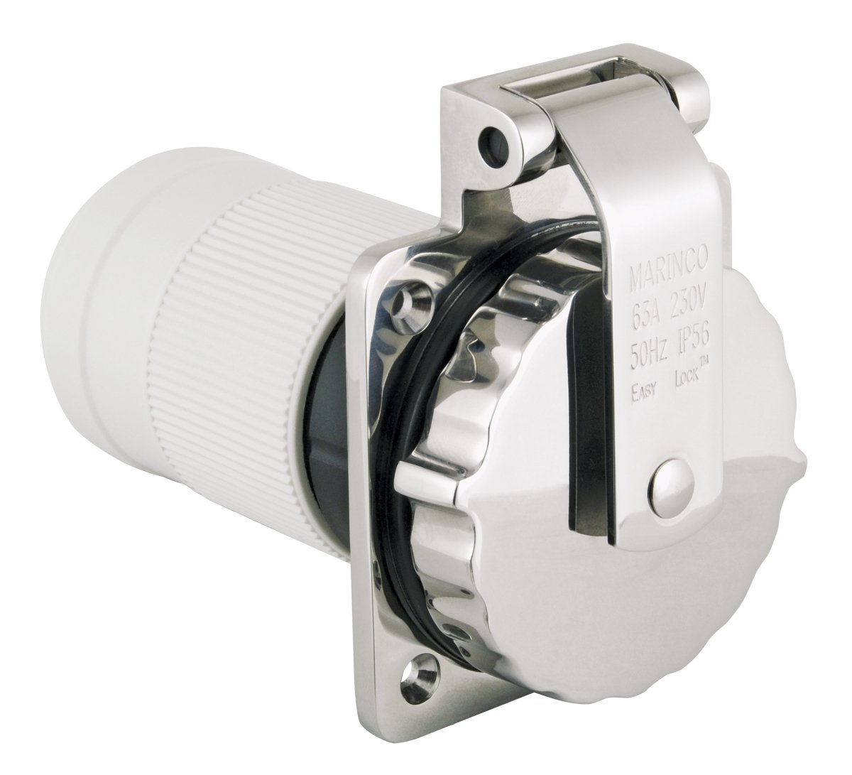 Marinco 6401EL-BX Inlet, 63A 230V 3 Wire, Stainless Steel,white