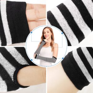 Bienvenu Punk Gothic Rock Long Arm Warmer Fingerless Gloves, Black White