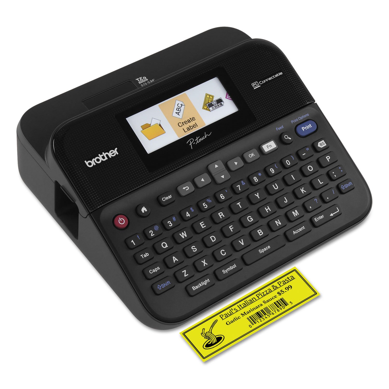 Brother P-Touch, PTD600VP, PC-Connectable Label Maker with Full Color Graphical Display, Case, Split-Back Tapes, 14 Fonts, High-Resolution, Black