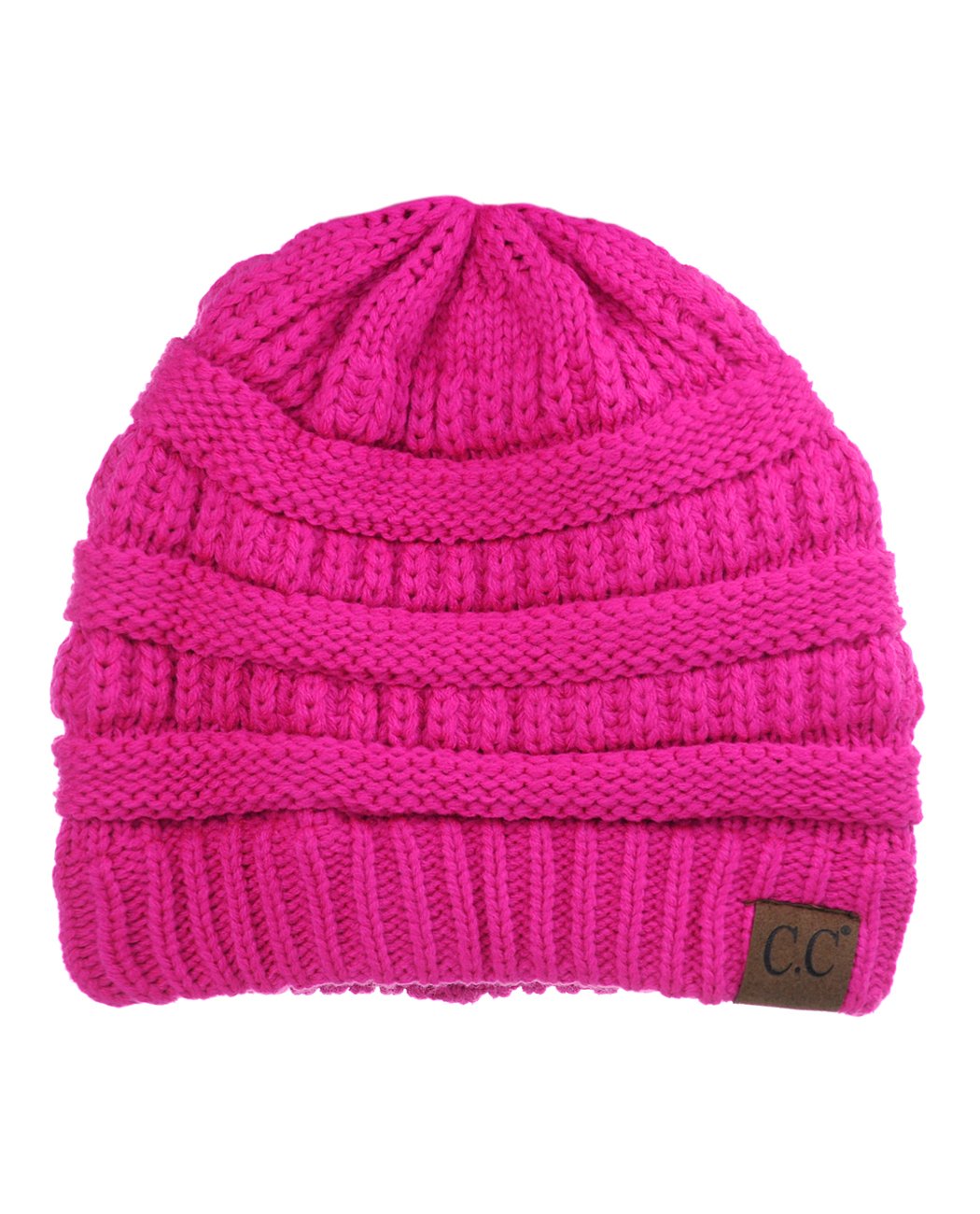 C.C Trendy Warm Chunky Soft Stretch Cable Knit Beanie Skully, Neon Pink