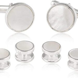 Solid Sterling Silver Mother of Pearl Tuxedo Cufflinks and Studs Formal Set by Cuff-Daddy