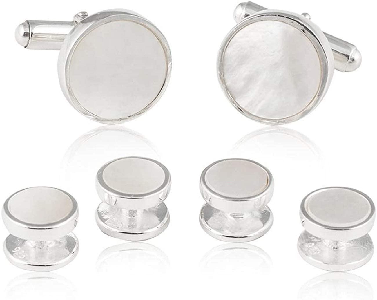 Solid Sterling Silver Mother of Pearl Tuxedo Cufflinks and Studs Formal Set by Cuff-Daddy