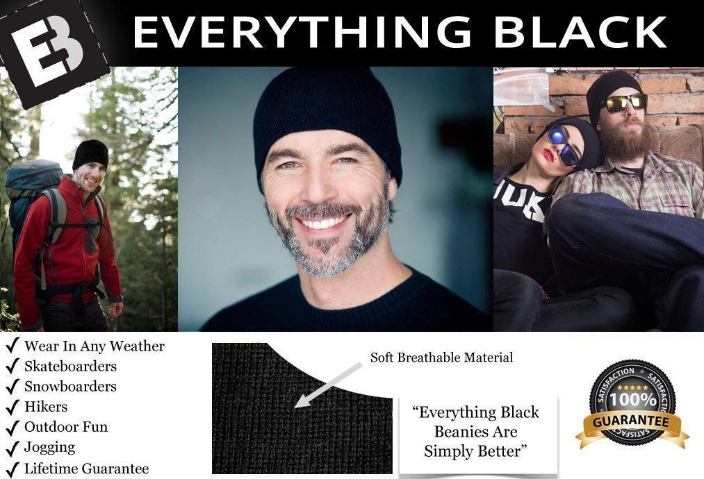 Everything Black 9" Skull Cap Beanie That Will Fit Your Head Perfect Black