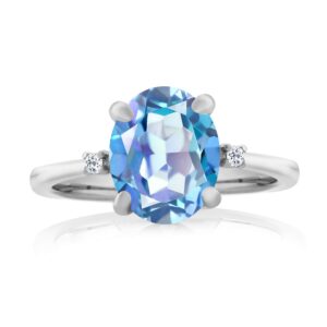 Gem Stone King 925 Sterling Silver Millennium Blue Mystic Quartz and White Topaz Engagement Ring For Women (3.04 Cttw, Oval 10X8MM, Gemstone Birthstone, Available in Size 5,6,7,8,9)