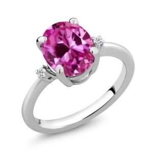 gem stone king 925 sterling silver pink created sapphire and white topaz ring for women (3.29 cttw, available 5,6,7,8,9) (size 6)