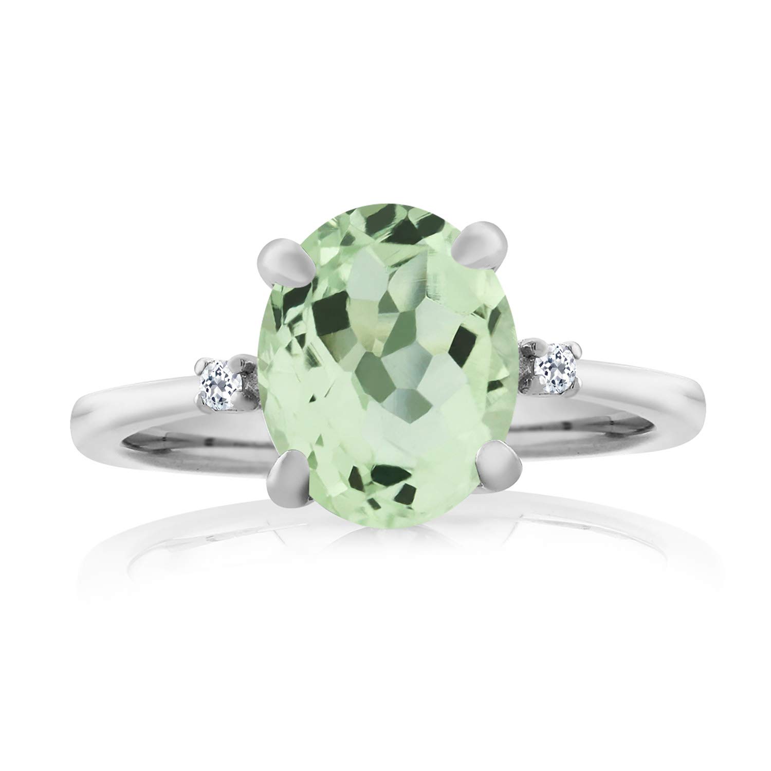 Gem Stone King 925 Sterling Silver Oval Green Prasiolite and White Topaz Gemstone Women's Ring (2.67 Cttw, Gemstone Birthstone, Available In Size 5, 6, 7, 8, 9)