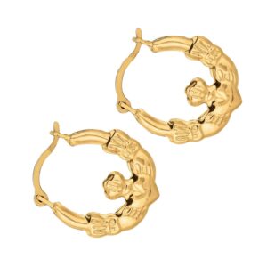 10k Yellow Gold Claddagh Hoop Tubular Earrings - 12mm