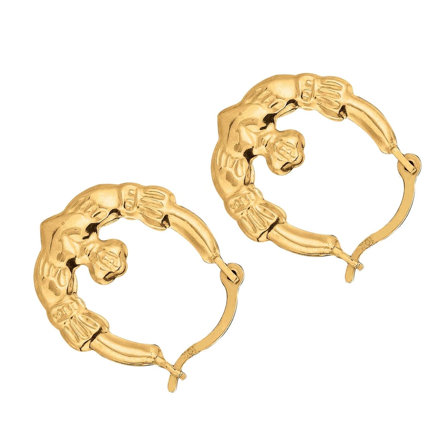 10k Yellow Gold Claddagh Hoop Tubular Earrings - 12mm