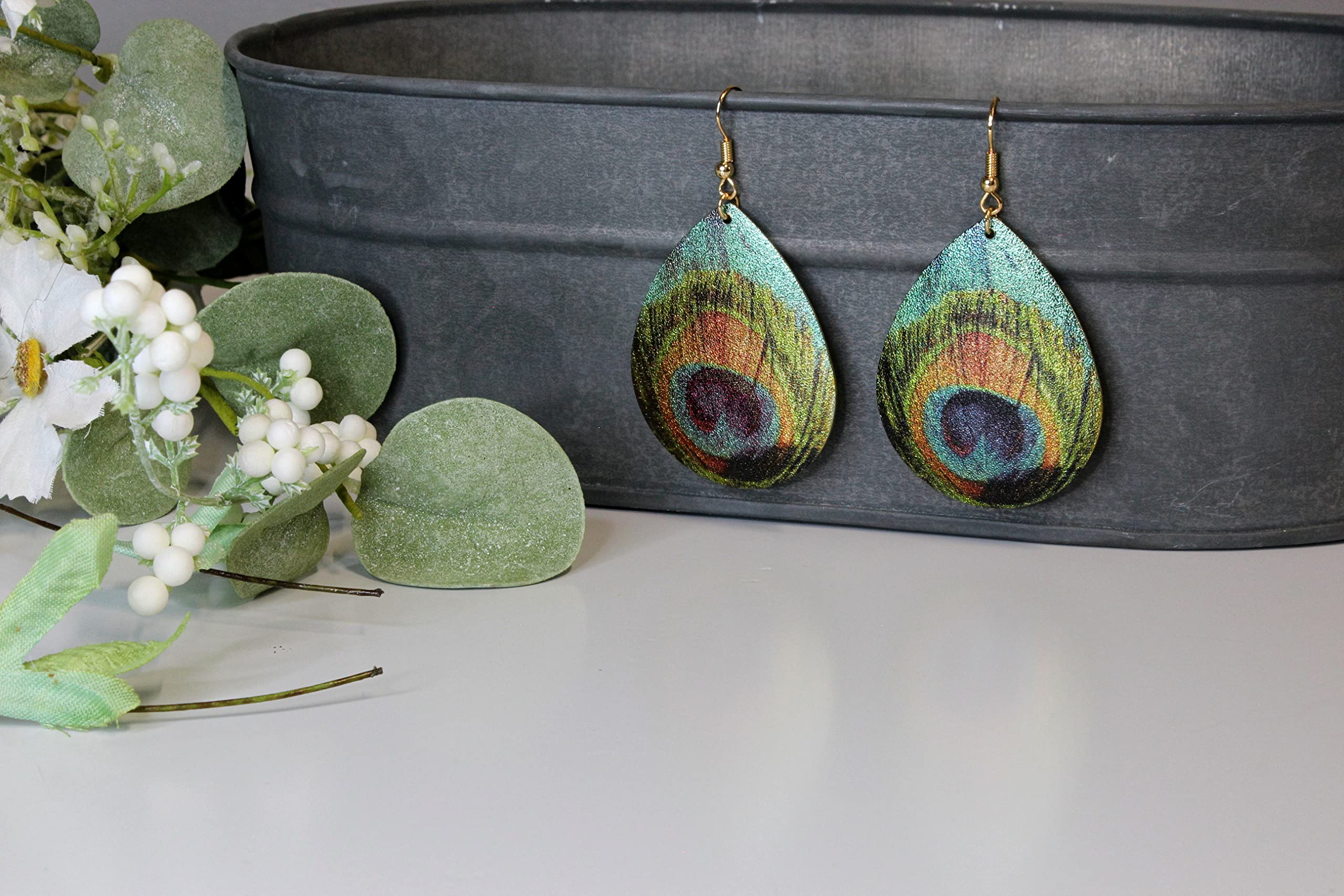 Peacock Tail Shimmer Earrings with Fish Hook Post (2)