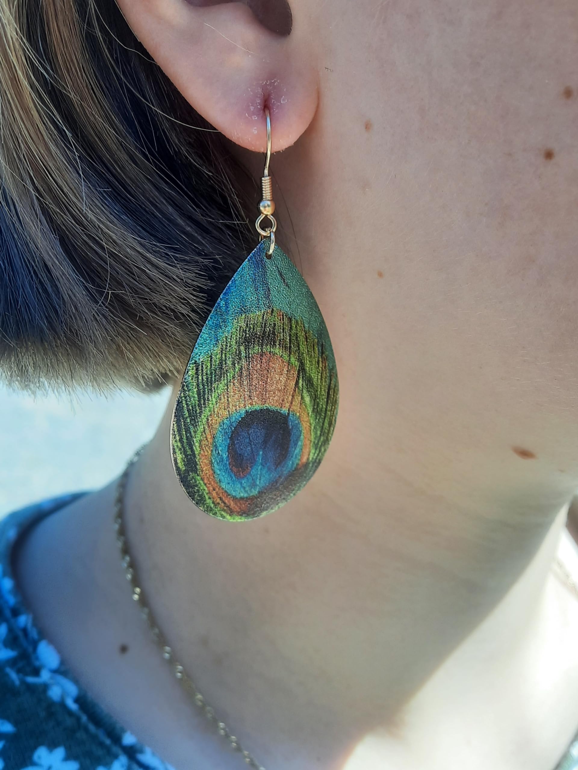 Peacock Tail Shimmer Earrings with Fish Hook Post (2)