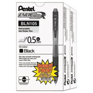 Pentel EnerGel-X Retractable Roller Gel Pen (BLN105ASW2), 0.5 mm, 2 Pack, 12 Count