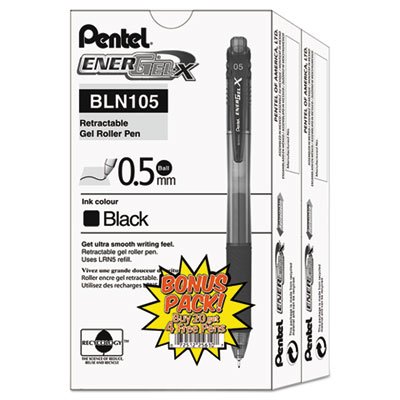 Pentel EnerGel-X Retractable Roller Gel Pen (BLN105ASW2), 0.5 mm, 2 Pack, 12 Count