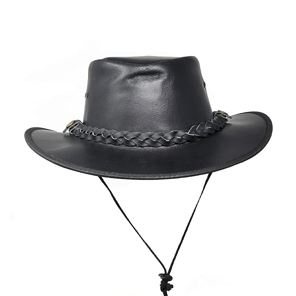 BULLHIDE Men's Cessnock Leather Western Cowboy Hat 3" Brim, Black, Large