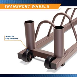 Steelbody Horizontal Plate and Olympic Bar Rack Organizer with Steel Frame and Transport Wheels STB-0130, brown 41”L x 11”W x 9.5”H