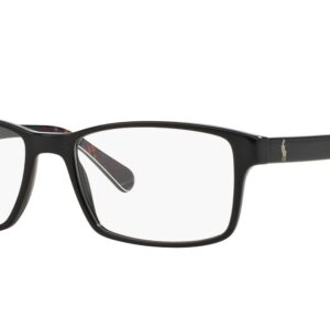 Polo Ralph Lauren Men's PH2123 Rectangular Prescription Eyewear Frames, Shiny Black/Demo Lens, 56 mm