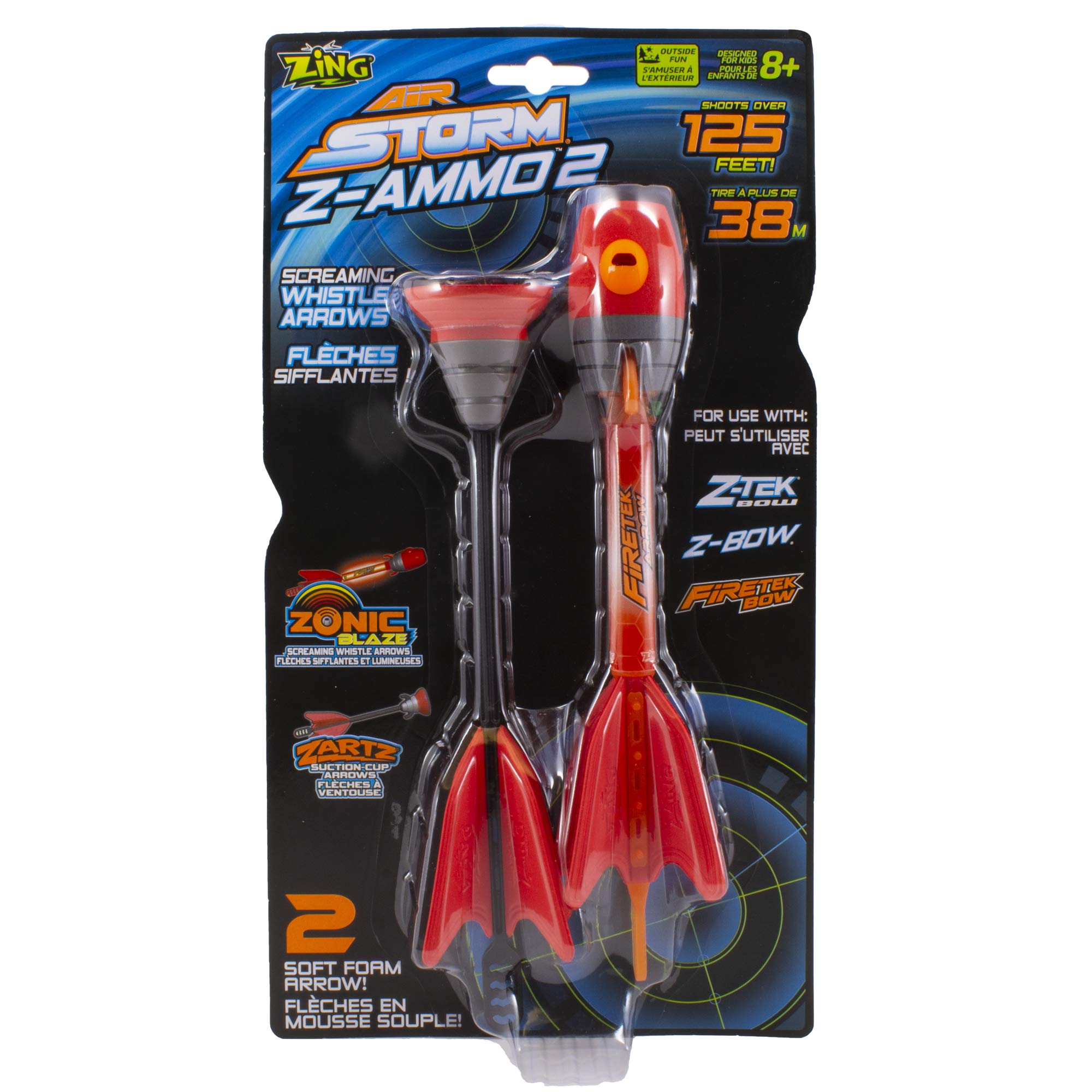 Zing Air Storm Z Ammo - Includes 1 Suction Cup Arrow & 1 Light Up Foam Whistle Arrow Refill, for Ages 8 and up, Compatible with Zing Bows