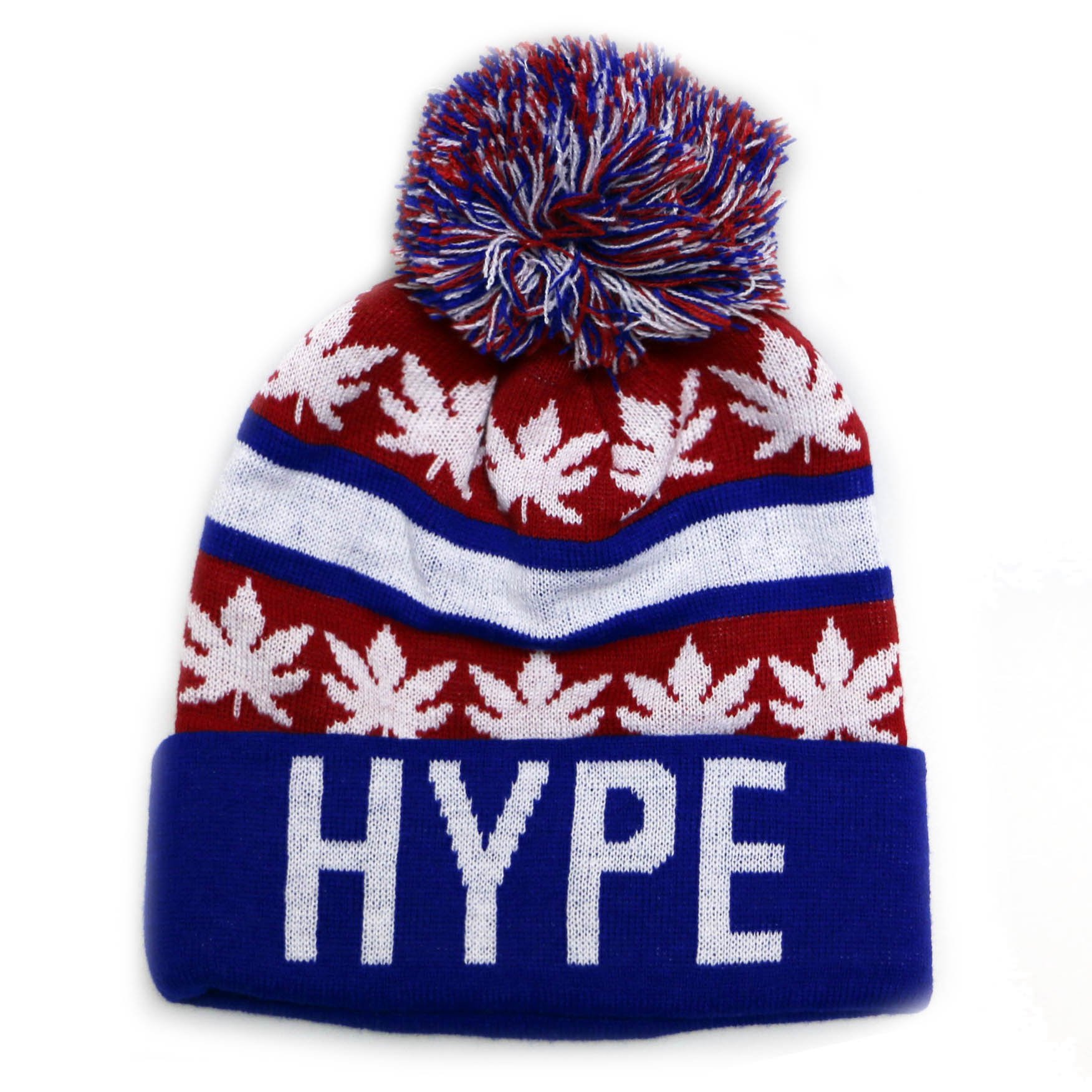 City Hunter Sk1161 Hype Leaves Pom Pom Beanie Hats - Red/Royal