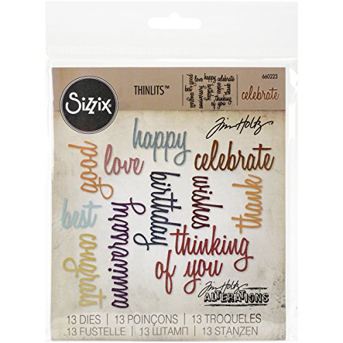 Sizzix SIZ660223 Tholtz Thinlits Die Celebration Words Scrpt Tholtz Thinlits Die , White