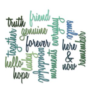 sizzix, multi color, one size thinlits die set 660225, friendship words script by tim holtz, 16 pack