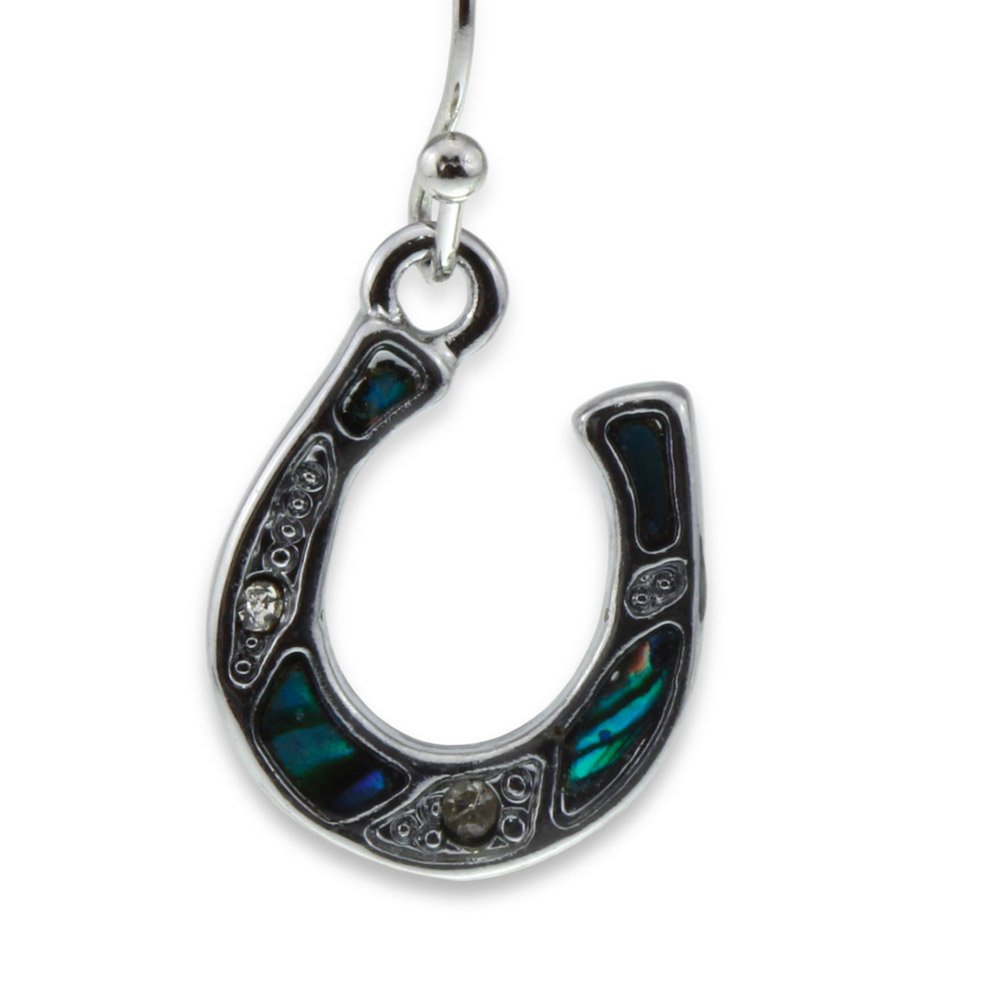 Horseshoe Earrings | Brilliant Natural Abalone | Hypoallergenic Silver & Green Paua Shell | Turquoise Color