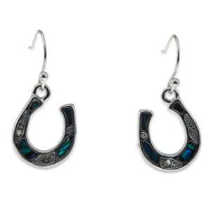 Horseshoe Earrings | Brilliant Natural Abalone | Hypoallergenic Silver & Green Paua Shell | Turquoise Color