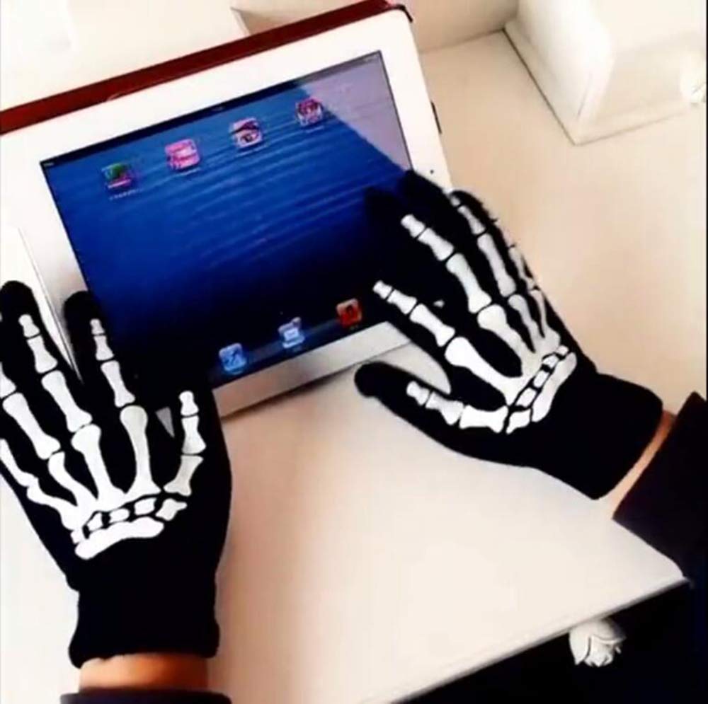 Glovion Skeleton Gloves Winter Gloves for Women Touch Screen Gloves Unisex Skull Full Finger Gloves for Christmas Party Costume Adult Skeleton Hand Gloves