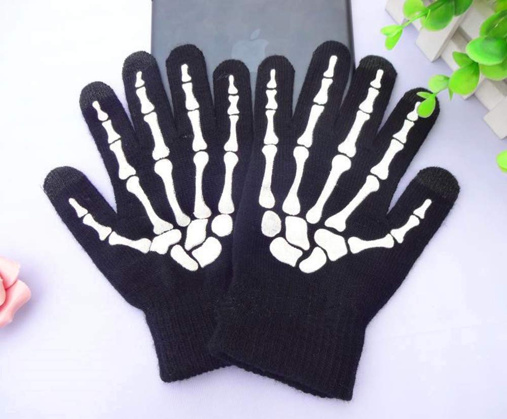 Glovion Skeleton Gloves Winter Gloves for Women Touch Screen Gloves Unisex Skull Full Finger Gloves for Christmas Party Costume Adult Skeleton Hand Gloves