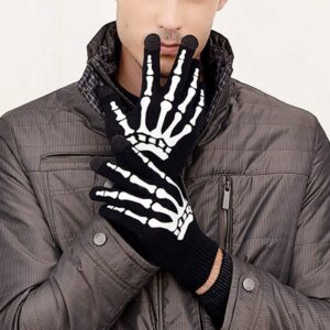 Glovion Skeleton Gloves Winter Gloves for Women Touch Screen Gloves Unisex Skull Full Finger Gloves for Christmas Party Costume Adult Skeleton Hand Gloves