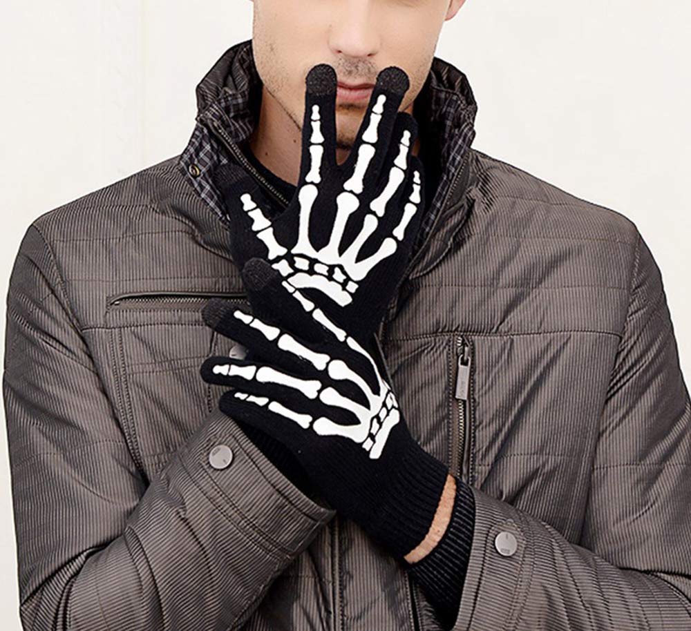 Glovion Skeleton Gloves Winter Gloves for Women Touch Screen Gloves Unisex Skull Full Finger Gloves for Christmas Party Costume Adult Skeleton Hand Gloves