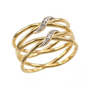 modern contemporary rings ladies' 10k yellow gold diamond-accented double x criss-cross long ring (size 7)