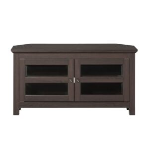 walker edison modern farmhouse wood corner universal tv stand for tv's up to 50" flat screen living room storage entertainment center, 44 inch, espresso brown