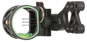 trophy ridge mist 3 pin archery bow ambidextrous sight - ultra-bright .019 fiber optic pins, multiple mounting holes for added adjustability, green hood accent for quicker shot acquisition