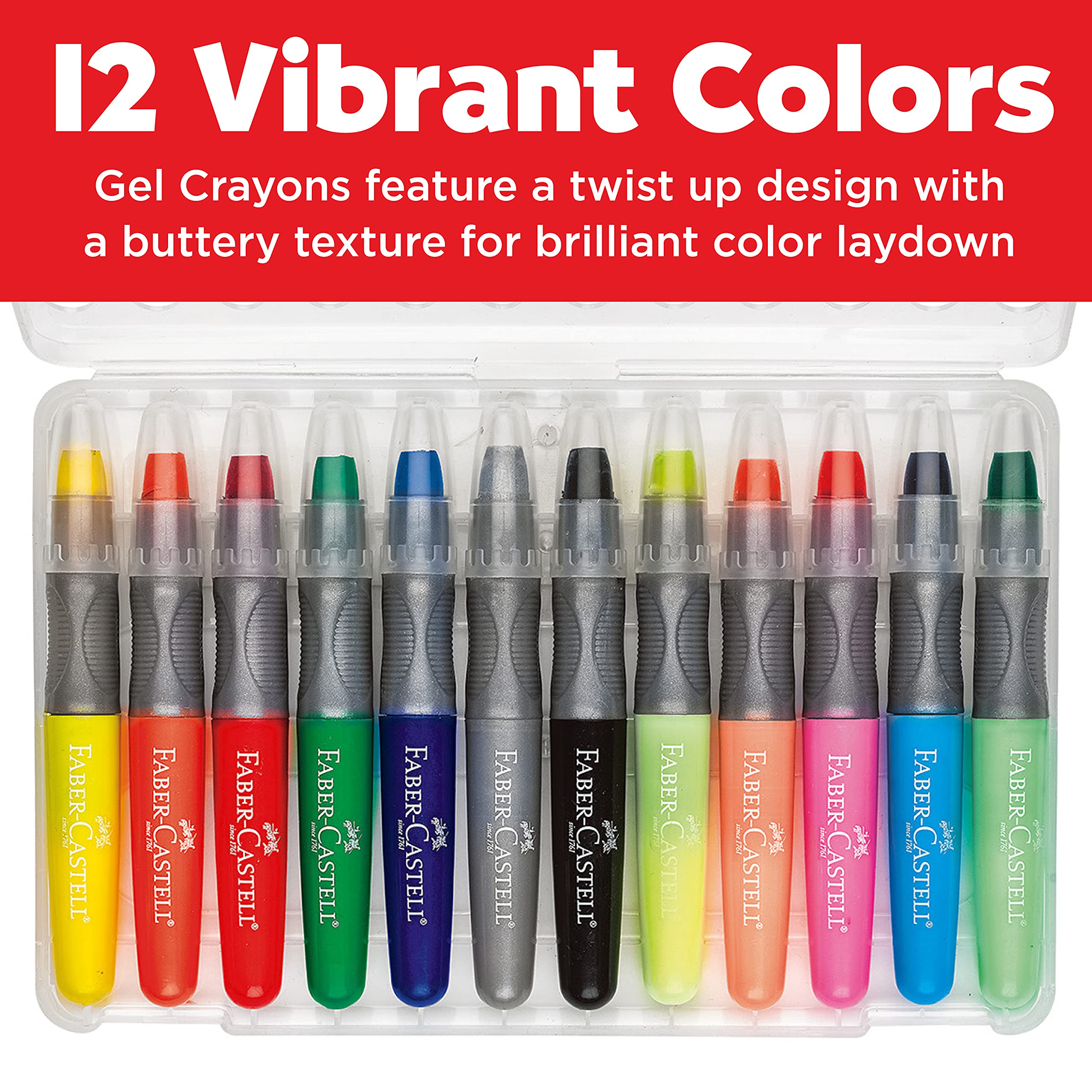 Faber-Castell Gel Crayons - 12 Vibrant Colors In Durable Storage Case