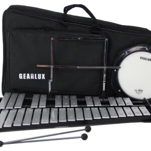 Gearlux 32-Note Glockenspiel Bell Kit with Adjustable Stand, Drum Practice Pad, Carrying Bag